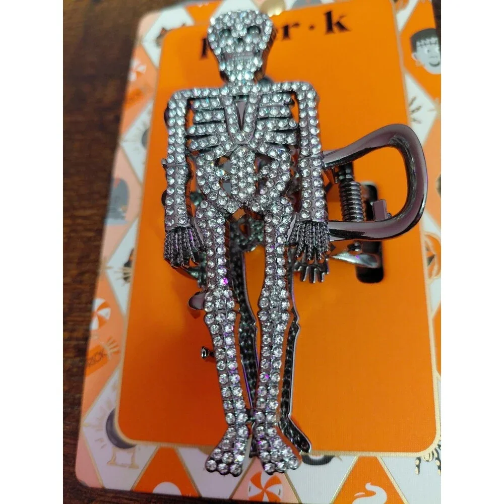 New Piper K Skelleton Hair Clip Metal Claw Enamel Rhinestones Halloween